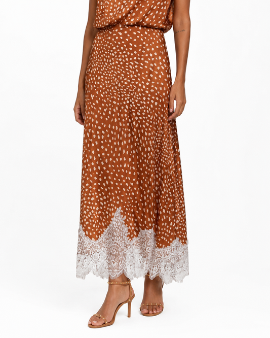 Women's Lightweight Two-Piece Outfit – Reversible Dot Top with Lace Insert Skirt