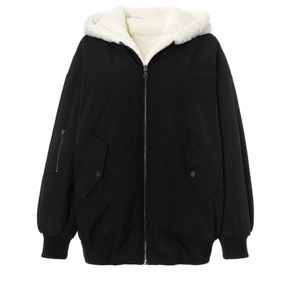 Women's Loose Hooded Jacket – Long Sleeve Zipper Closure for Autumn and Winter