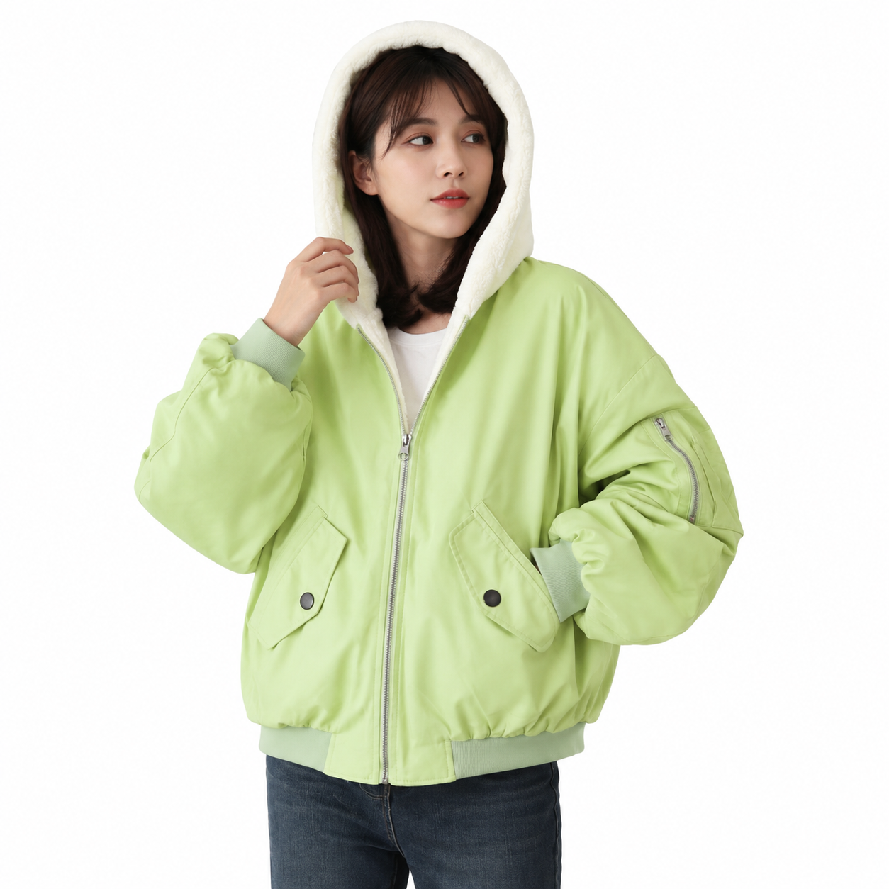 Women's Loose Hooded Jacket – Long Sleeve Zipper Closure for Autumn and Winter
