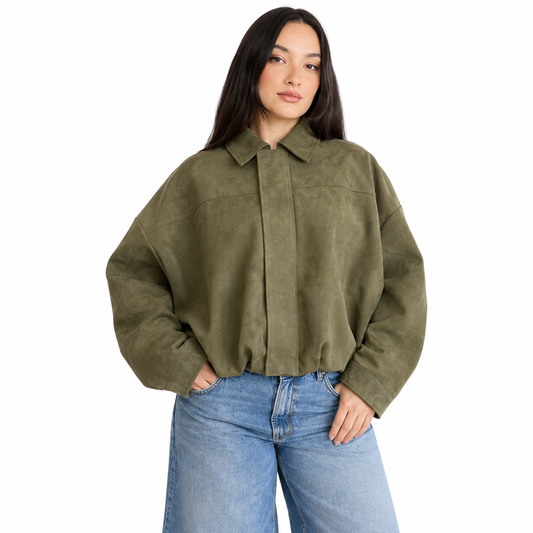 Women's Solid Bomber Jacket – Lapel Neck with Long Sleeves