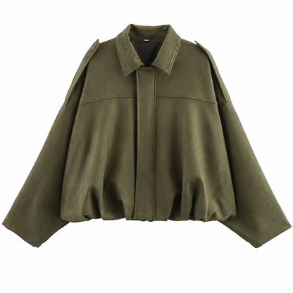 Women's Solid Bomber Jacket – Lapel Neck with Long Sleeves