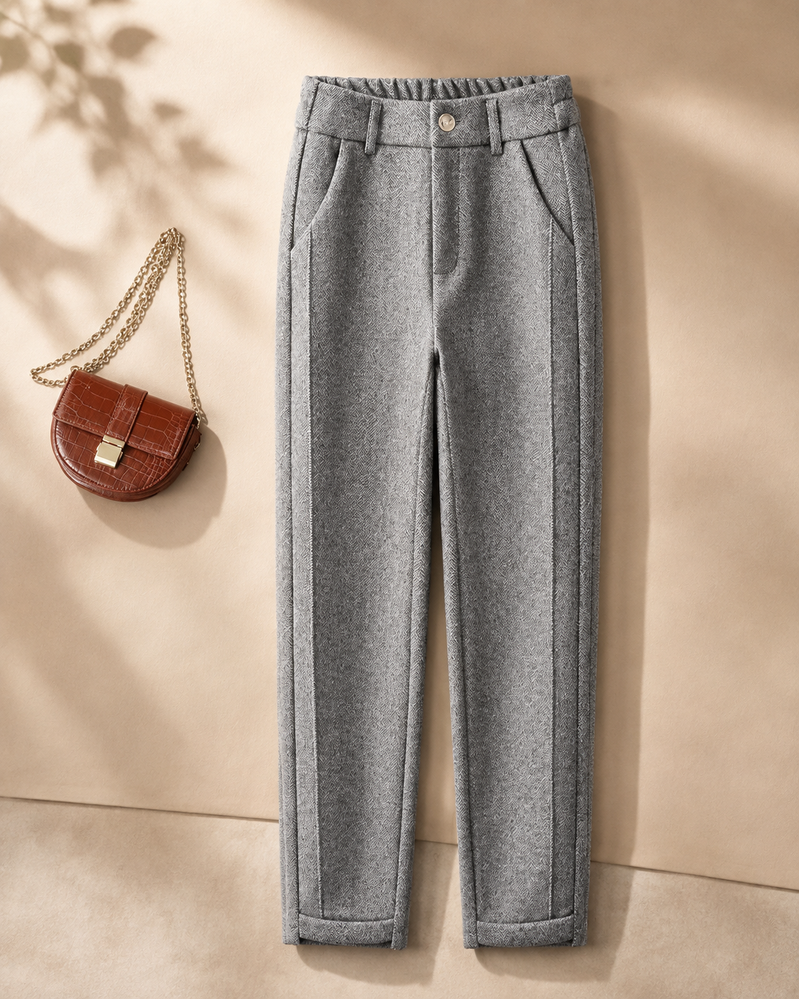 Women's Woolen Herringbone High Waist Harem Pants – Elastic Fit