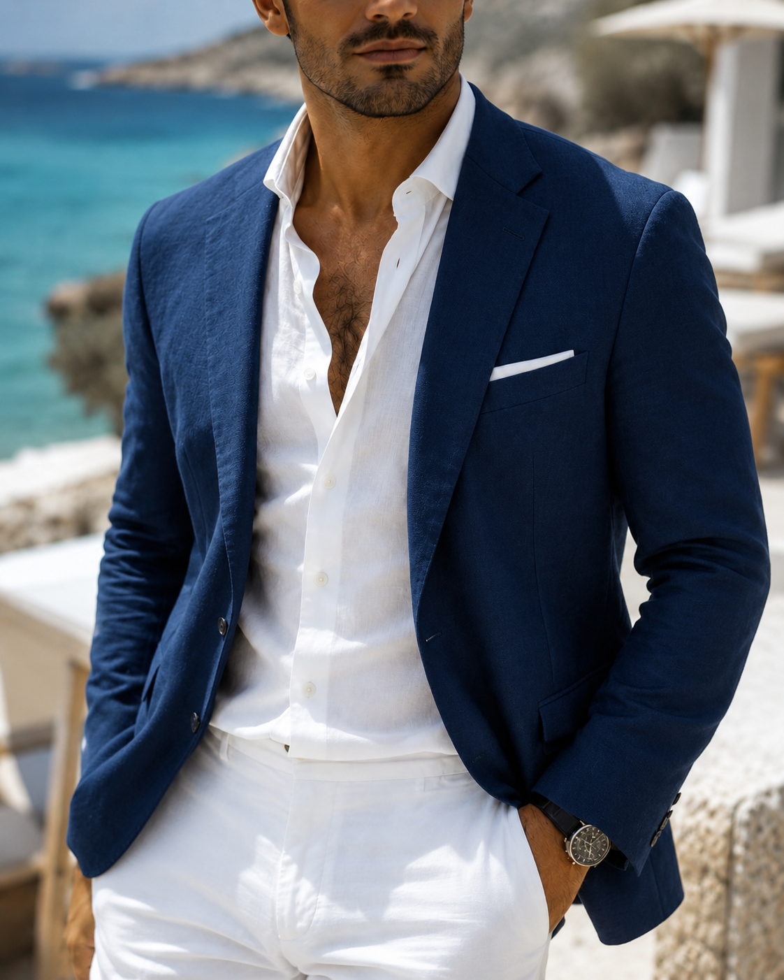 Men's Cotton Blazer Jacket – Classic Lapel Collar with Single-Button Front