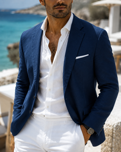 Men's Cotton Blazer Jacket – Classic Lapel Collar with Single-Button Front