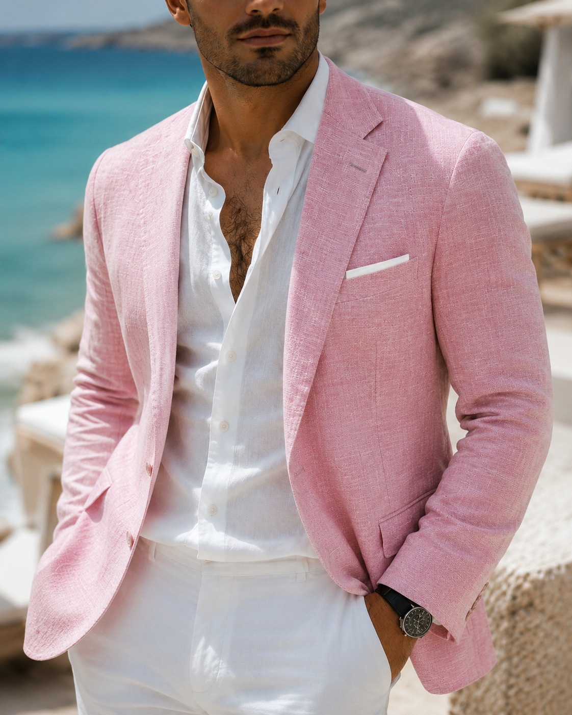 Men's Cotton Blazer Jacket – Classic Lapel Collar with Single-Button Front