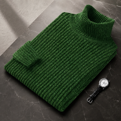 Men's Nylon Ribbed Turtleneck Sweater – Straight Cut for Autumn and Winter