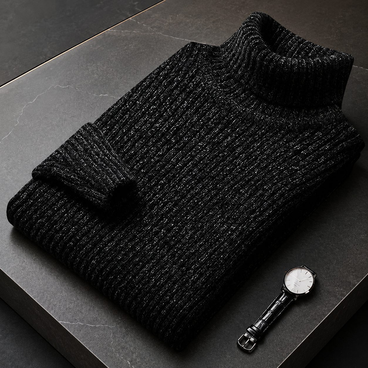 Men's Nylon Ribbed Turtleneck Sweater – Straight Cut for Autumn and Winter