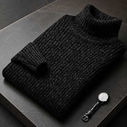 Men's Nylon Ribbed Turtleneck Sweater – Straight Cut for Autumn and Winter
