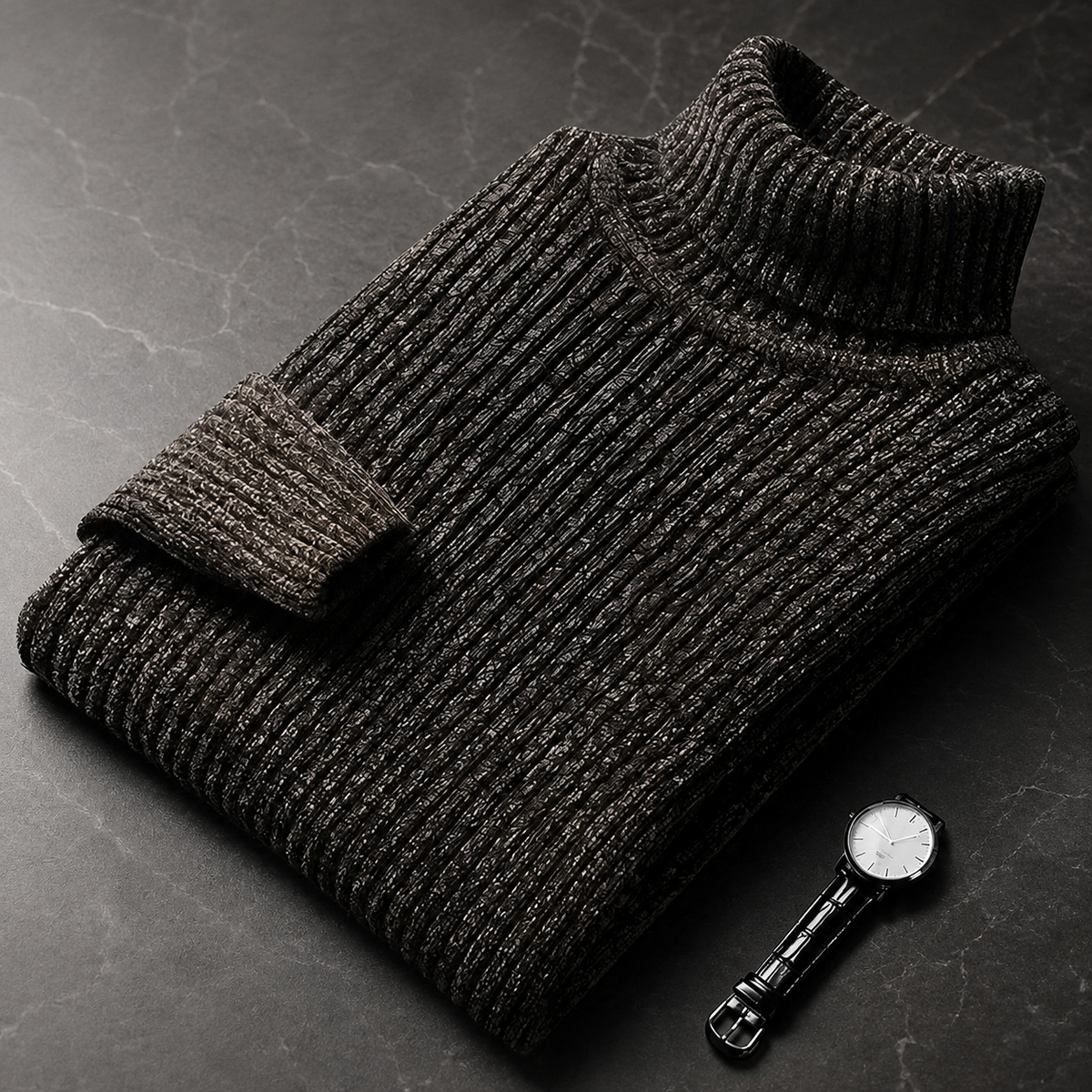 Men's Nylon Ribbed Turtleneck Sweater – Straight Cut for Autumn and Winter