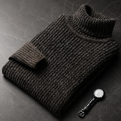 Men's Nylon Ribbed Turtleneck Sweater – Straight Cut for Autumn and Winter