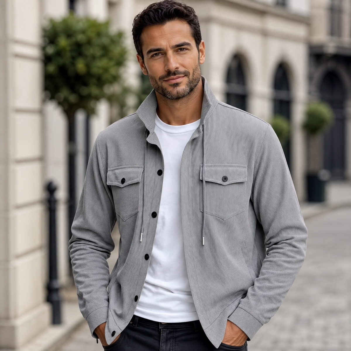 Men's Corduroy Jacket – Casual Loose Fit with Classic Lapel – Button Closure