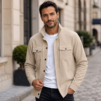 Men's Corduroy Jacket – Casual Loose Fit with Classic Lapel – Button Closure