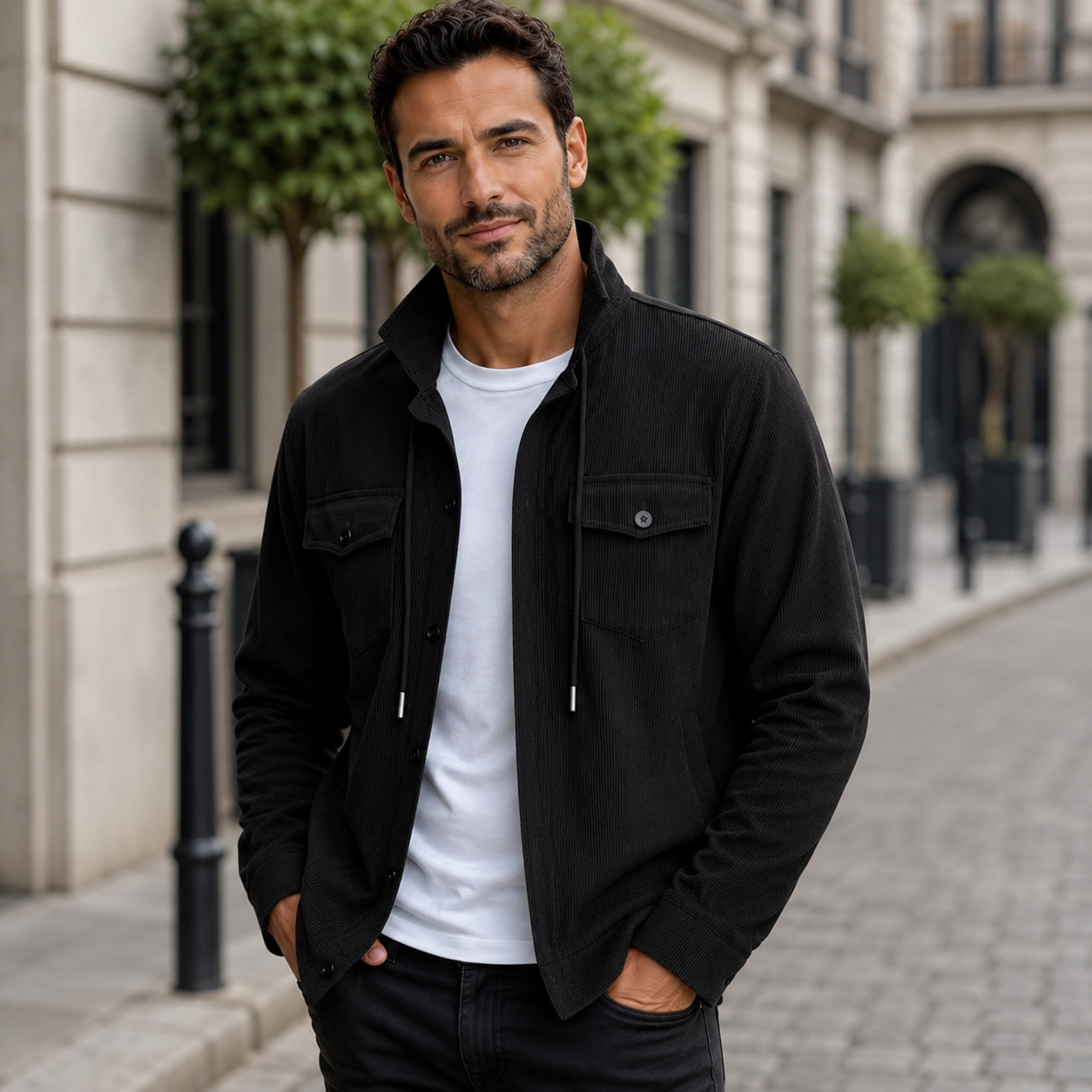 Men's Corduroy Jacket – Casual Loose Fit with Classic Lapel – Button Closure