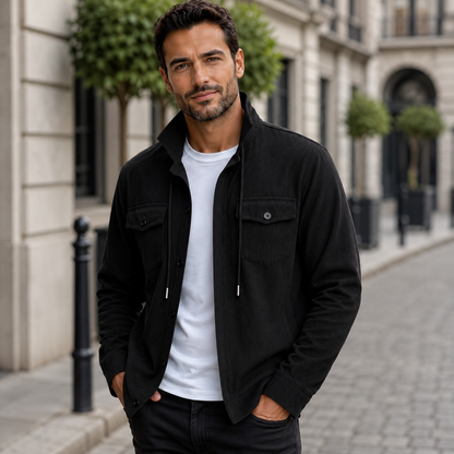 Men's Corduroy Jacket – Casual Loose Fit with Classic Lapel – Button Closure