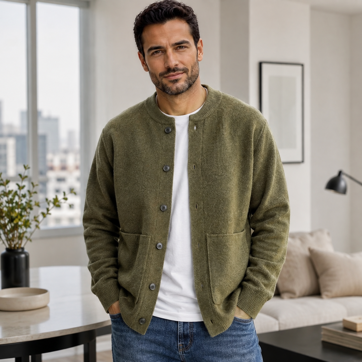 Men's Thickened Knitted Cardigan – Open Front – Solid Color – Casual Fit
