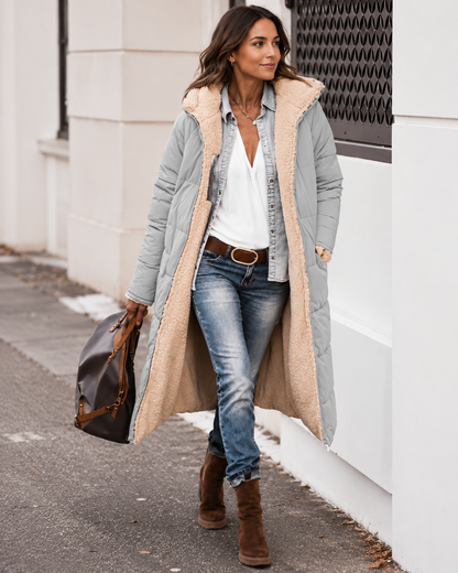 Women's Long Winter Coat – Double-Sided with Teddy Lining
