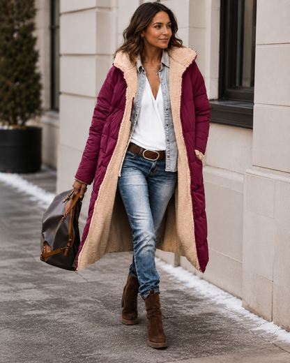 Women's Long Winter Coat – Double-Sided with Teddy Lining