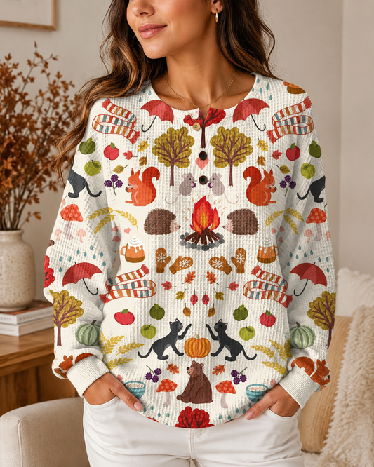 Women's Thick Wool Blend Sweater – Double-Layer Waffle Fabric