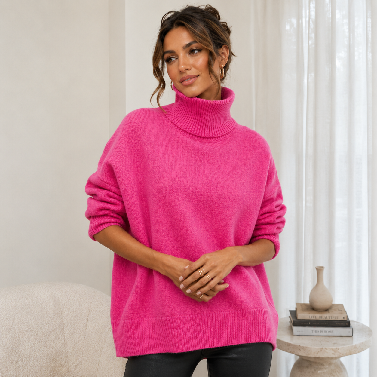 Women's Oversized Cotton Sweater – Turn-Down Collar