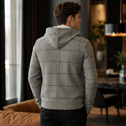 Men's Printed Hoodie – Classic Check Pattern with Practical Hood