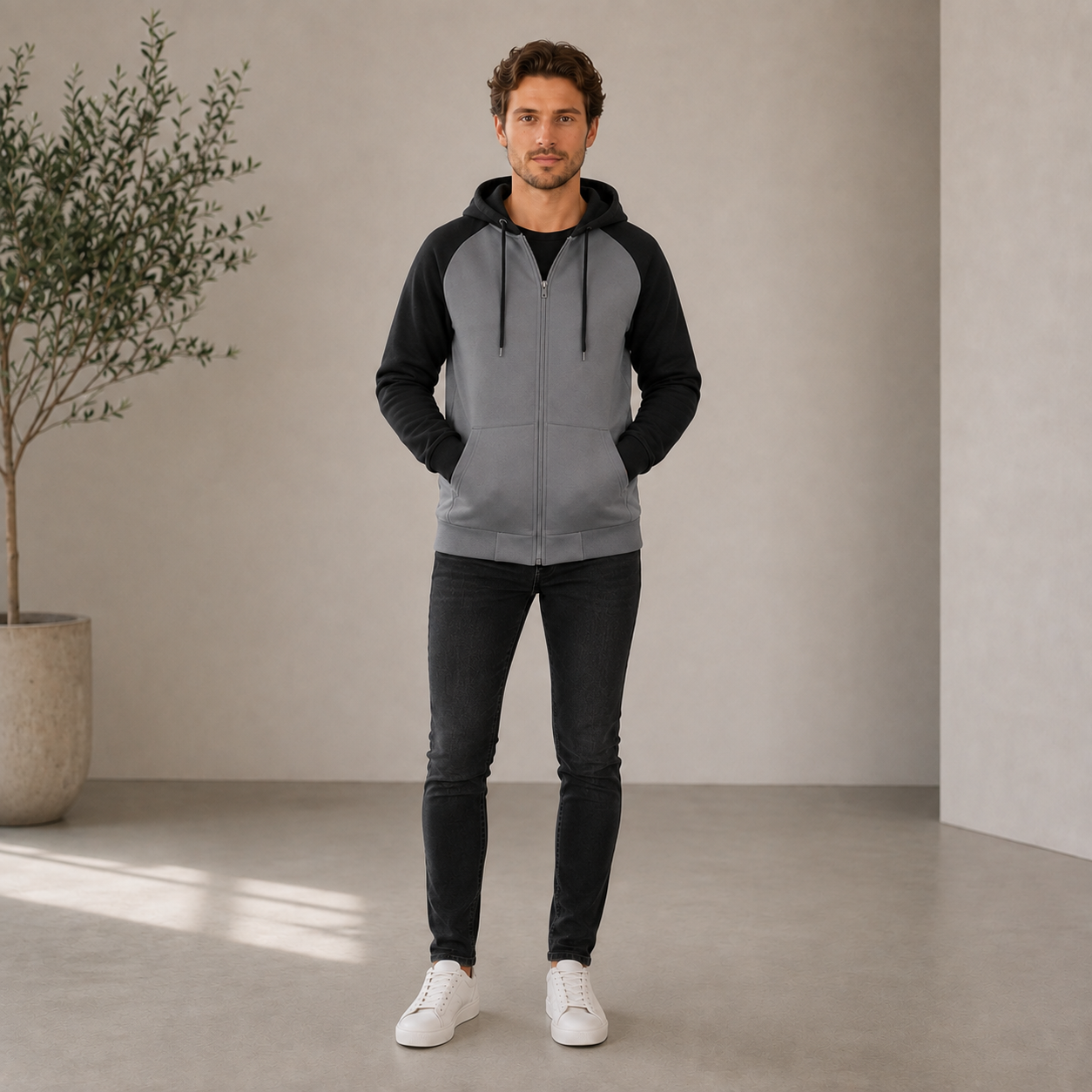 Men's Warm Lined Hoodie – Adjustable Hood with Kangaroo Pocket