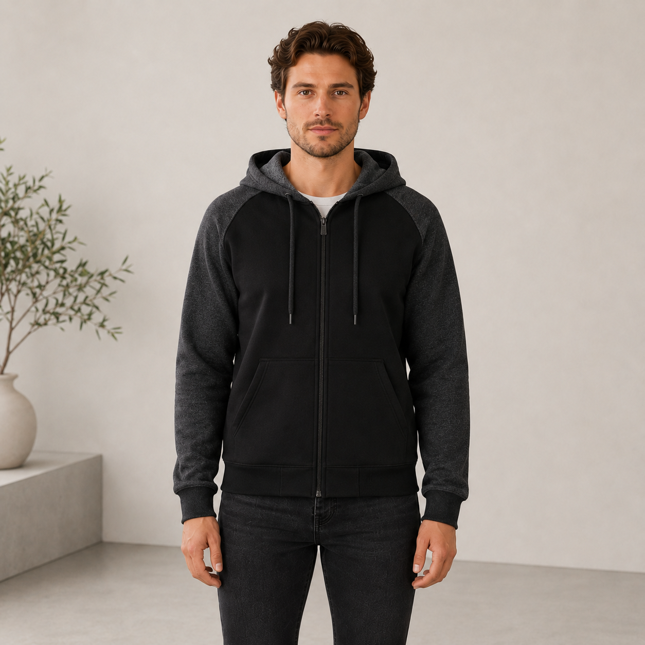 Men's Warm Lined Hoodie – Adjustable Hood with Kangaroo Pocket