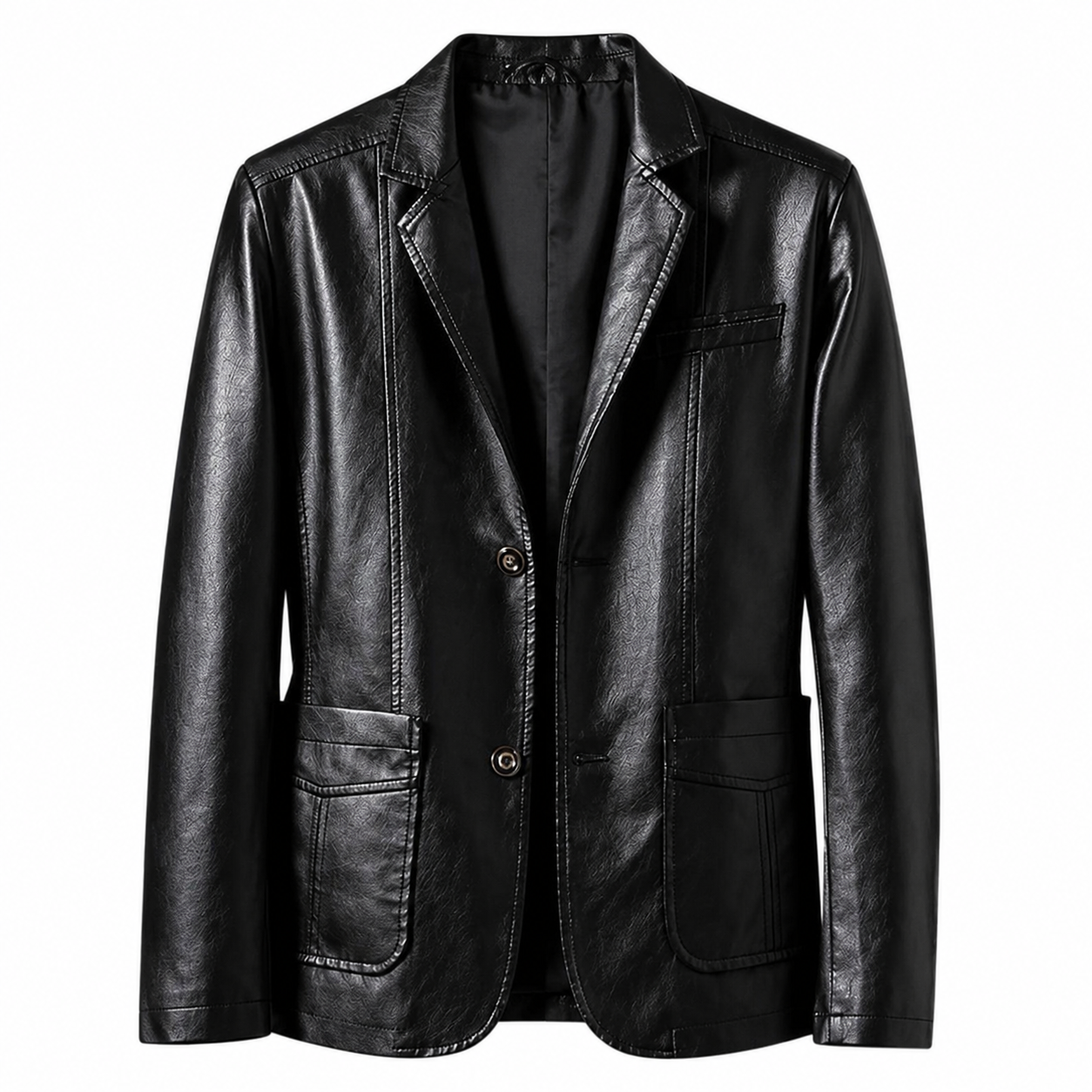 Men's High-Quality Leather Blazer – Classic Design with Deep Pockets