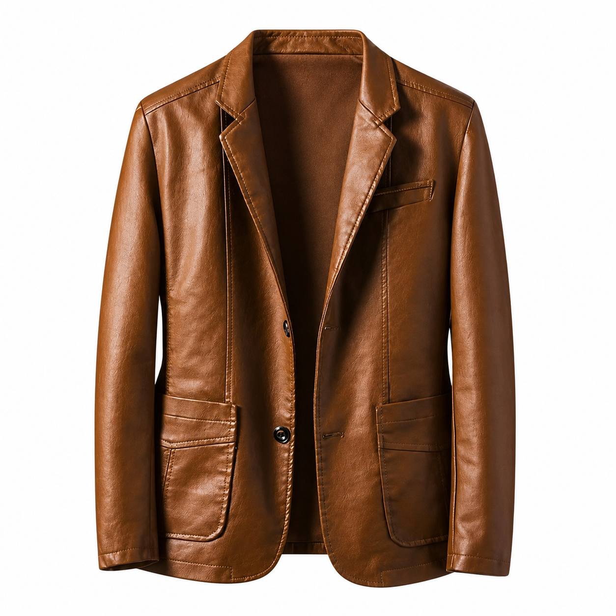 Men's High-Quality Leather Blazer – Classic Design with Deep Pockets