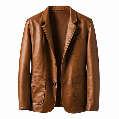 Men's High-Quality Leather Blazer – Classic Design with Deep Pockets