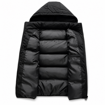 Men's Lightweight Polyester Puffer Jacket – Removable Drawstring Hood with Eco-Friendly Insulation
