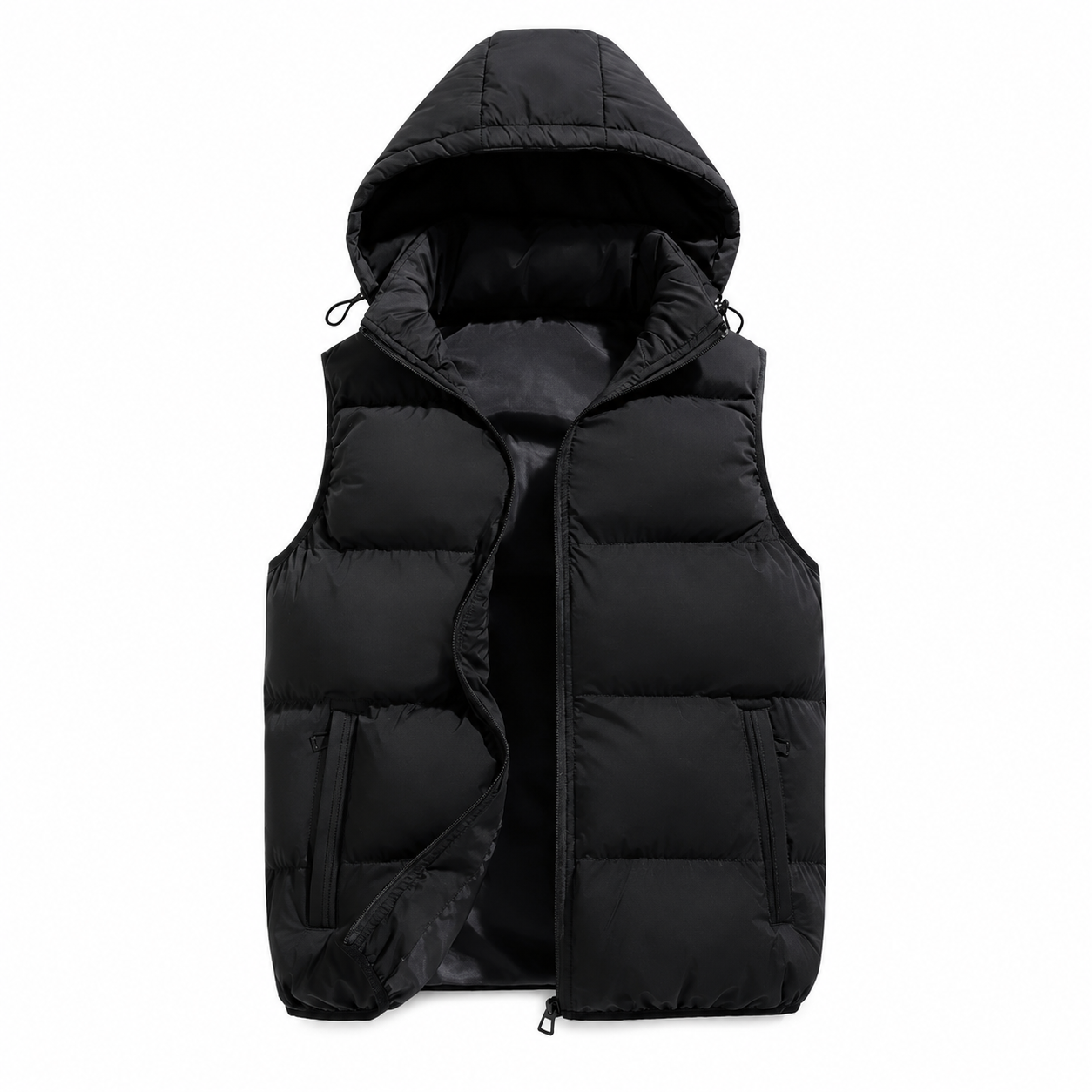 Men's Lightweight Polyester Puffer Jacket – Removable Drawstring Hood with Eco-Friendly Insulation