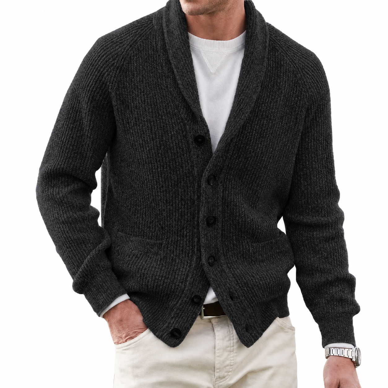 Men's Wool Blend V-Neck Knitted Vest – Button Closure, Regular Fit
