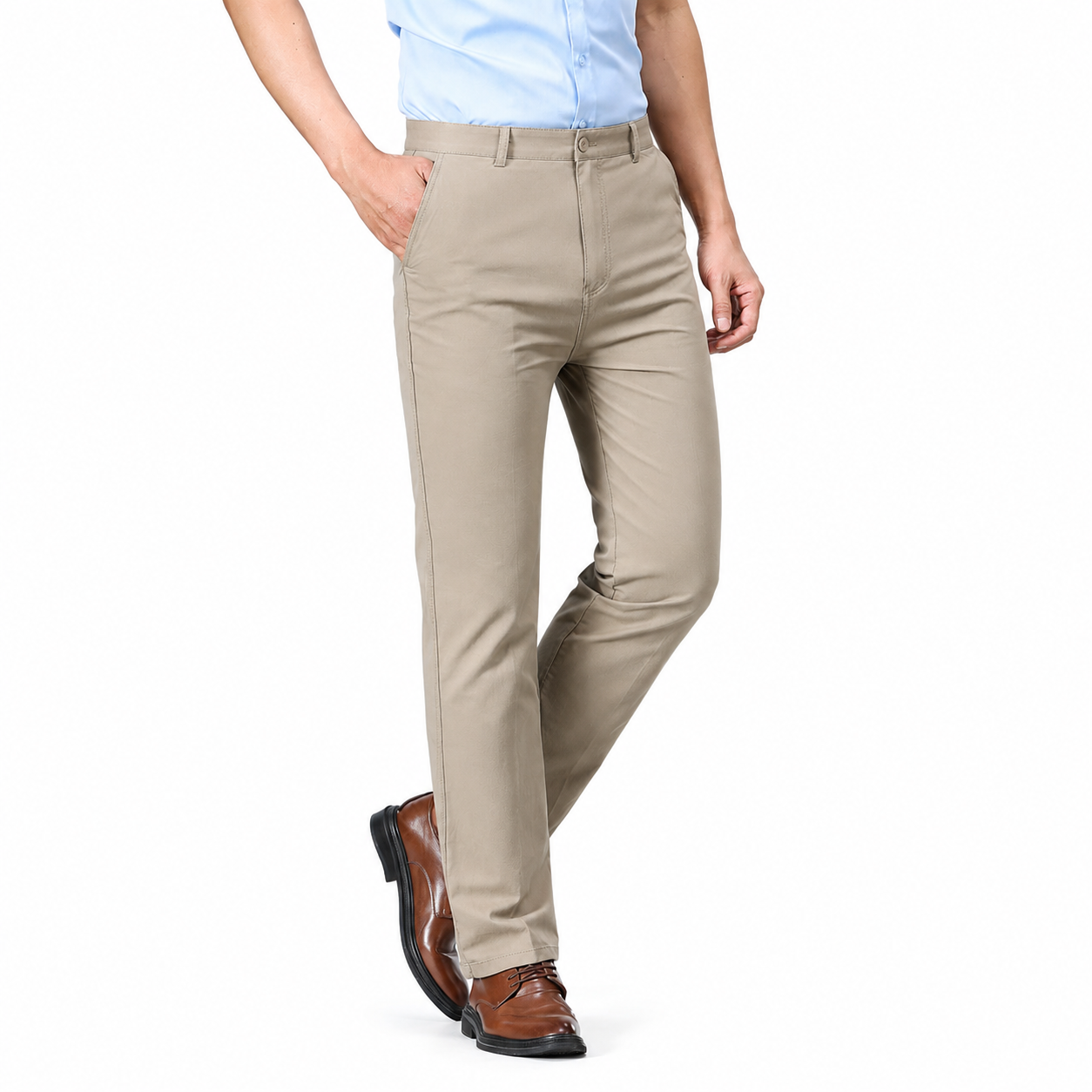 Men's Cotton Blend Slim Fit Dress Trousers – Elastic Waist for Comfort