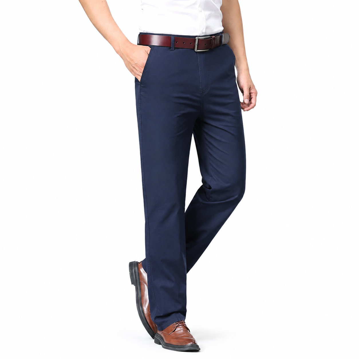 Men's Cotton Blend Slim Fit Dress Trousers – Elastic Waist for Comfort