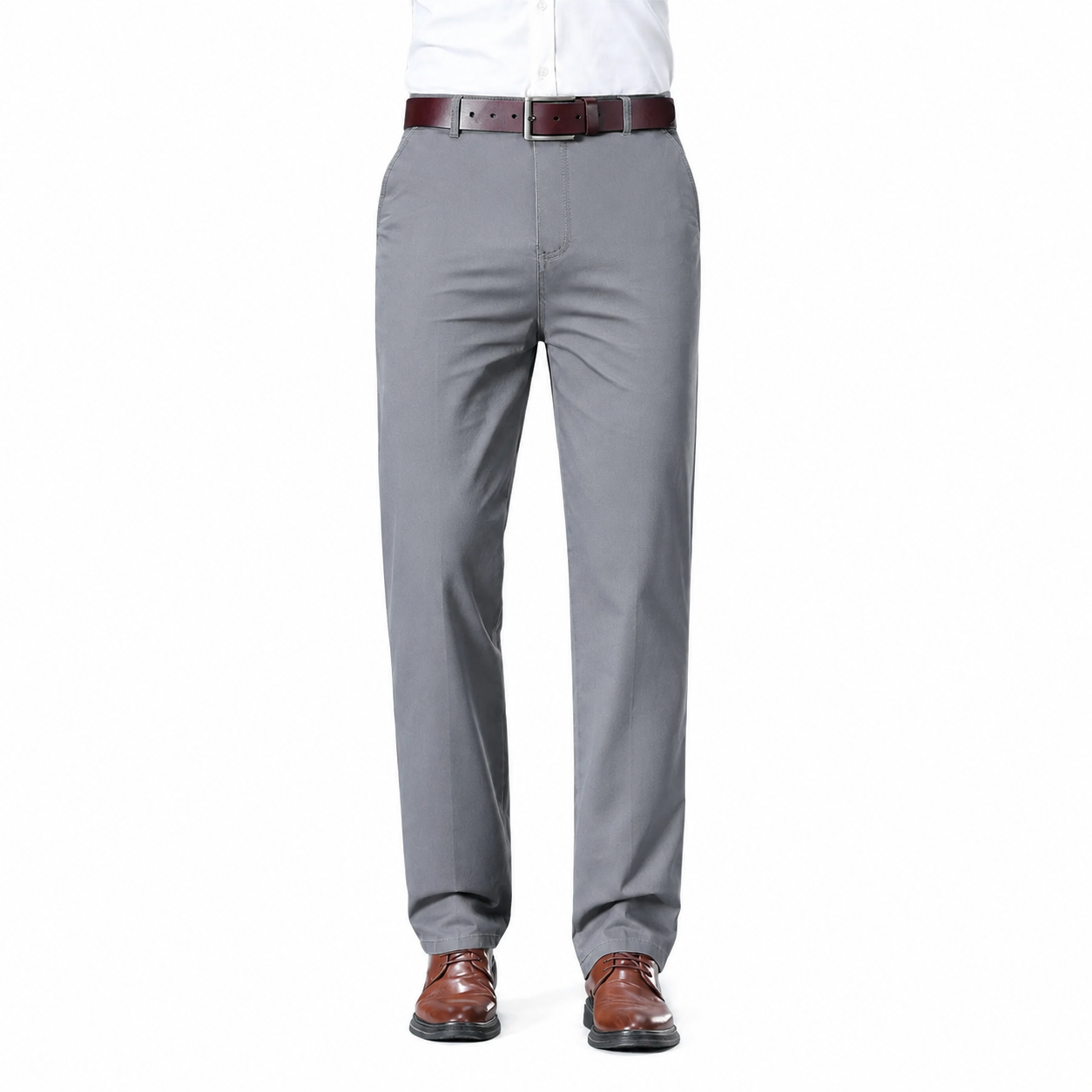 Men's Cotton Blend Slim Fit Dress Trousers – Elastic Waist for Comfort