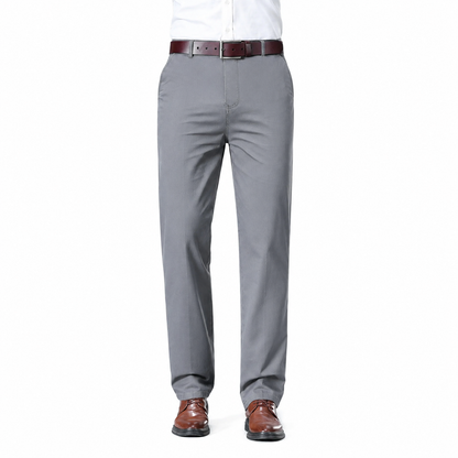 Men's Cotton Blend Slim Fit Dress Trousers – Elastic Waist for Comfort
