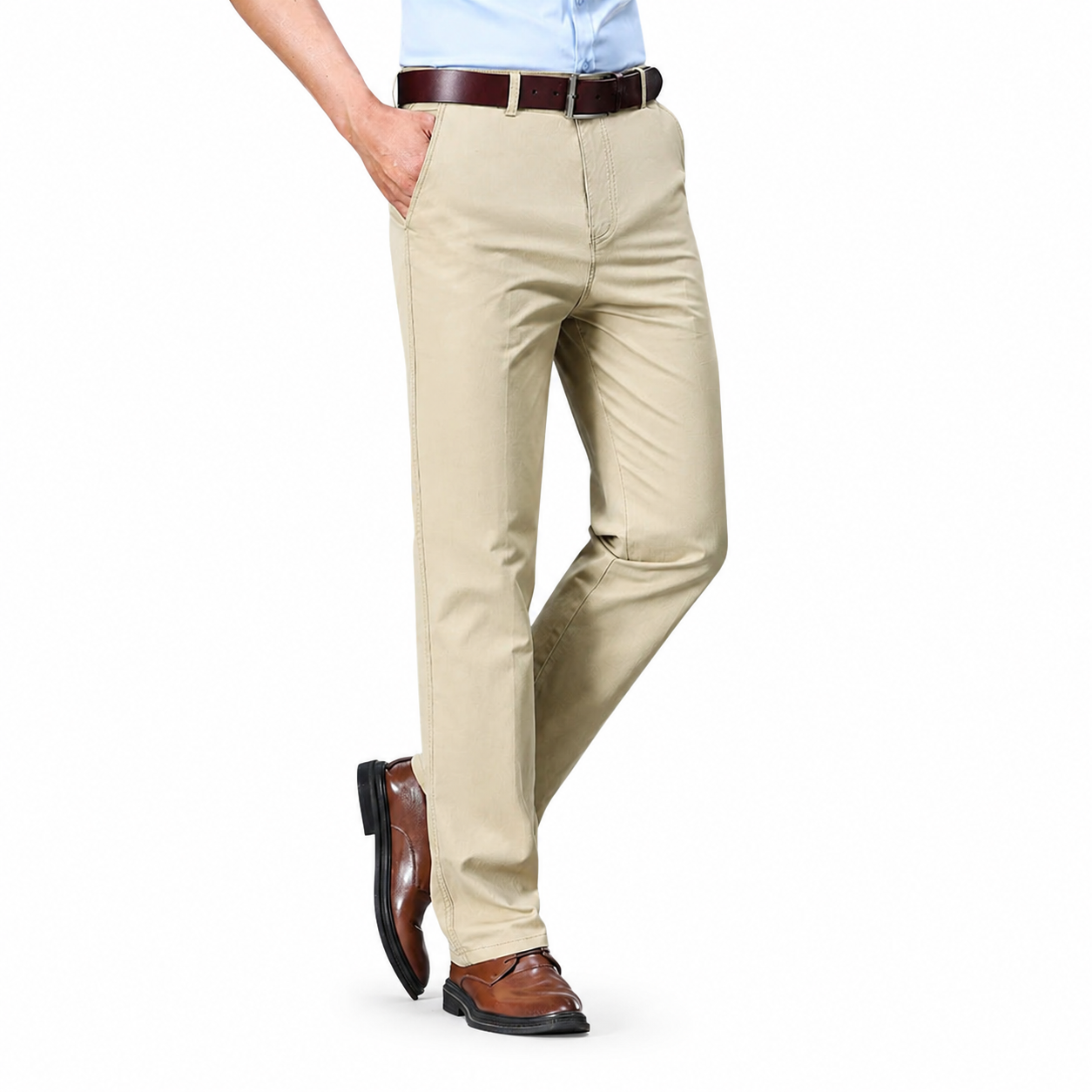 Men's Cotton Blend Slim Fit Dress Trousers – Elastic Waist for Comfort