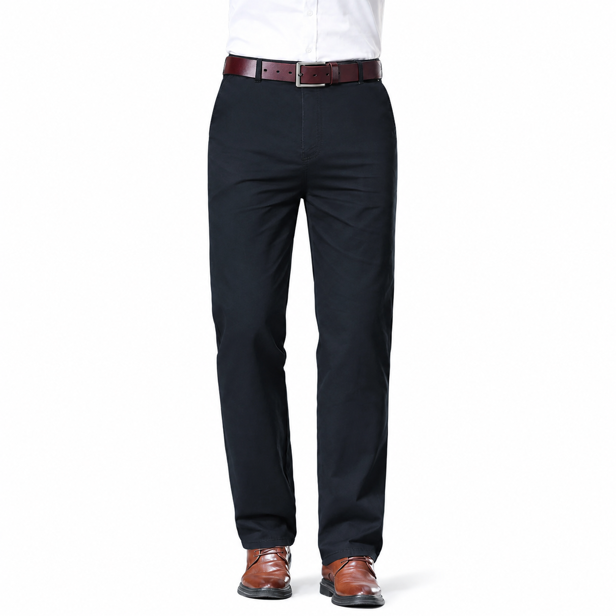 Men's Cotton Blend Slim Fit Dress Trousers – Elastic Waist for Comfort