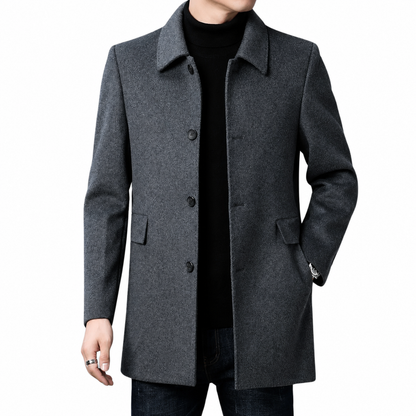 Men's Wool Blend Overcoat – Tailored Fit with Button Closure