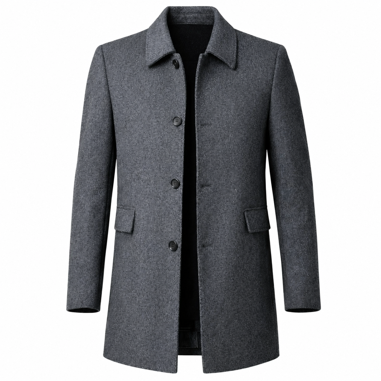 Men's Wool Blend Overcoat – Tailored Fit with Button Closure