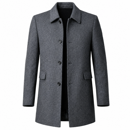 Men's Wool Blend Overcoat – Tailored Fit with Button Closure
