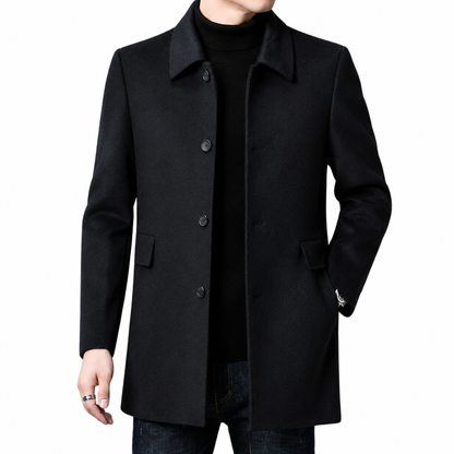 Men's Wool Blend Overcoat – Tailored Fit with Button Closure