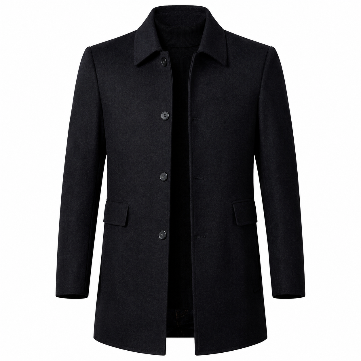 Men's Wool Blend Overcoat – Tailored Fit with Button Closure