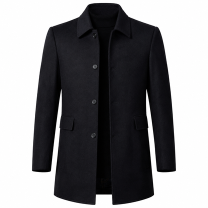 Men's Wool Blend Overcoat – Tailored Fit with Button Closure