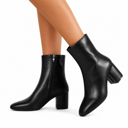 Women's Black Ankle Boots – Pointed Toe with Side Zipper Closure
