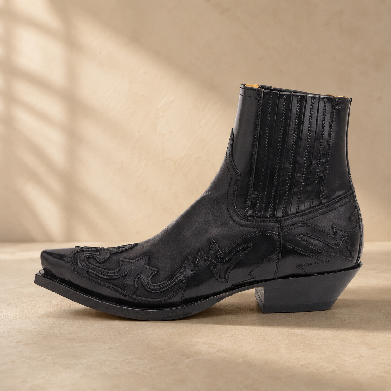 Women's Genuine Leather Black Ankle Boots – Pointed Toe with Elastic Sides