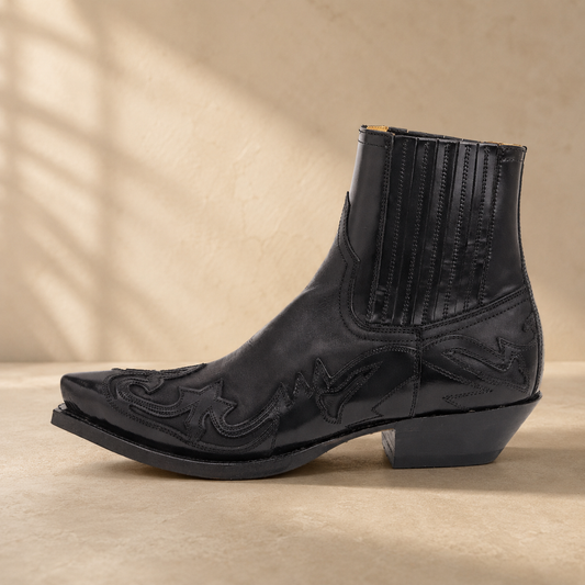 Women's Genuine Leather Black Ankle Boots – Pointed Toe with Elastic Sides