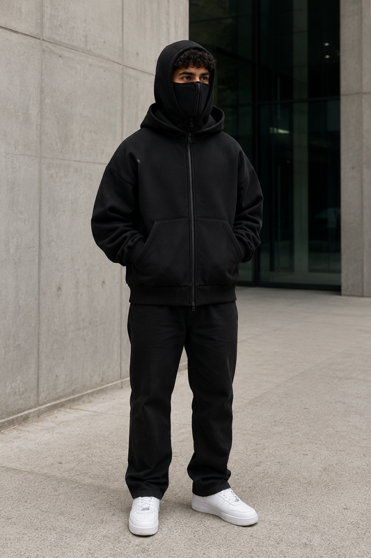 Unisex Cotton Oversized Hoodie – Removable Face Mask with Kangaroo Pockets