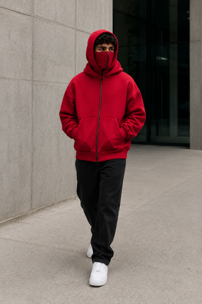 Unisex Cotton Oversized Hoodie – Removable Face Mask with Kangaroo Pockets