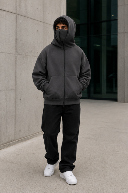 Unisex Cotton Oversized Hoodie – Removable Face Mask with Kangaroo Pockets
